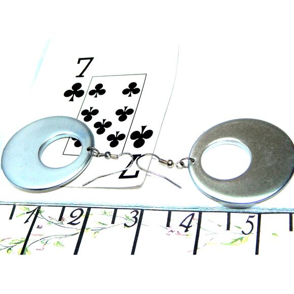 Vintage Shiny Reflective Offset Thick Circle Hoop Earrings - Picture 7 of 7